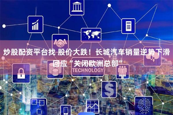 炒股配资平台找 股价大跌！长城汽车销量逆势下滑 回应“关闭欧洲总部”