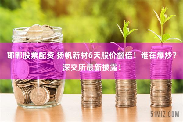 邯郸股票配资 扬帆新材6天股价翻倍！谁在爆炒？深交所最新披露！